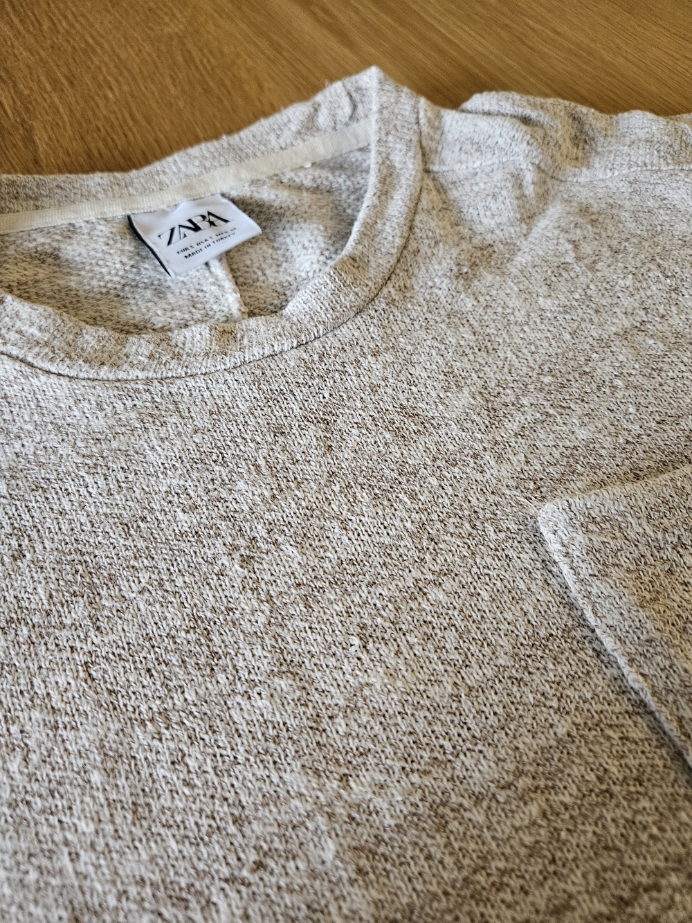 Zara Oatmeal Textured Warm Crewneck Shirt